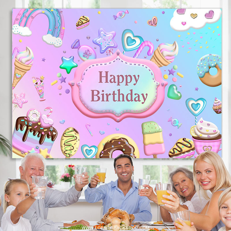 Lofaris Purple Dessert Rainbow Themed Birthday Backdrop