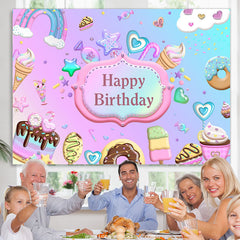 Lofaris Purple Dessert Rainbow Themed Birthday Backdrop