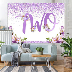 Lofaris Purple Dots And Flowers Happy 2Nd Birthday Backdrop