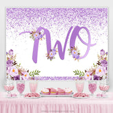 Lofaris Purple Dots And Flowers Happy 2Nd Birthday Backdrop