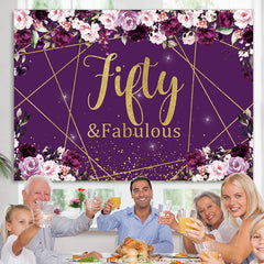 Lofaris Purple Floral And Gold Glitter Fifty Birthday Backdrop