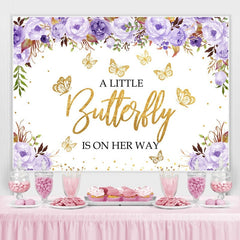 Lofaris Purple Floral and Golden Butterfly Baby Shower Backdrop