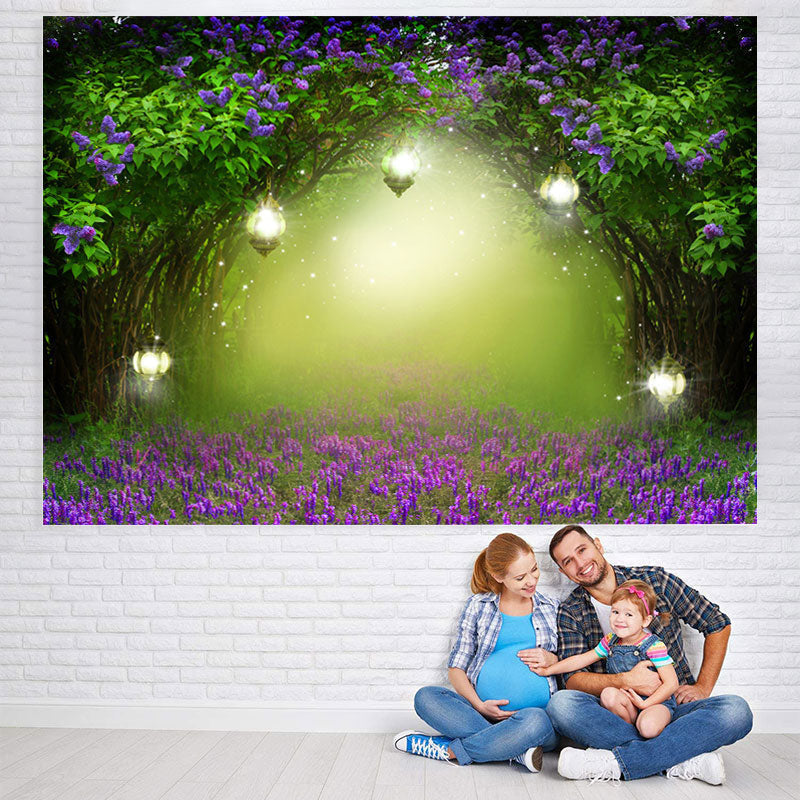 Lofaris Purple Floral And Trees With Dense Baby Shower Backdrop