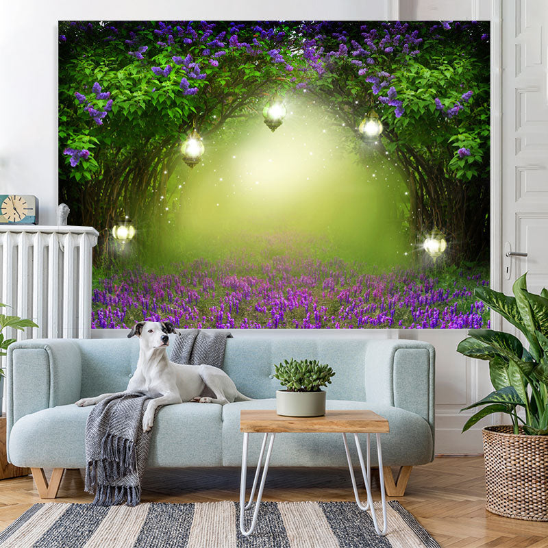 Lofaris Purple Floral And Trees With Dense Baby Shower Backdrop