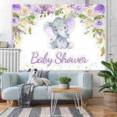 Lofaris Purple Floral Elephant White Baby Shower Backdrop Banner