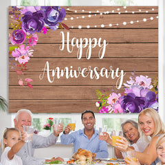 Lofaris Purple Floral Khaki Wooden Happy Birthday Backdrop