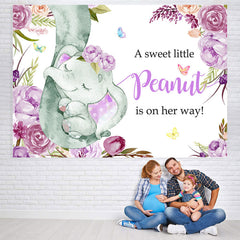 Lofaris Purple Floral Lovely Baby Elephent Shower Backdrop