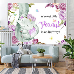 Lofaris Purple Floral Lovely Baby Elephent Shower Backdrop
