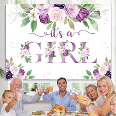 Lofaris Purple Flowers With Leaf Baby Shower Backdrop For Girl