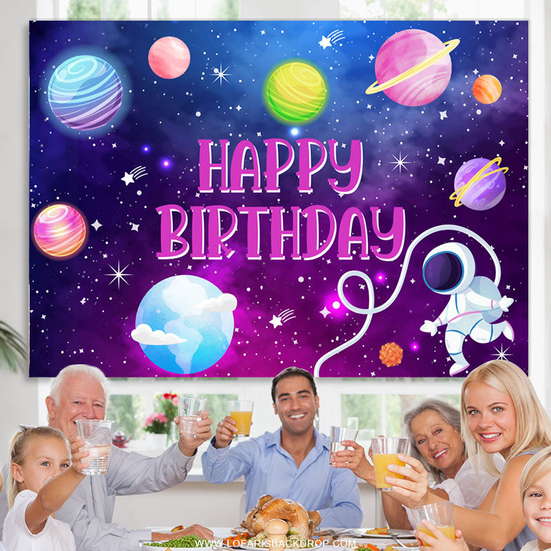 Lofaris Purple Galaxy Cute Planet Pink Happy Birthday Backdrop