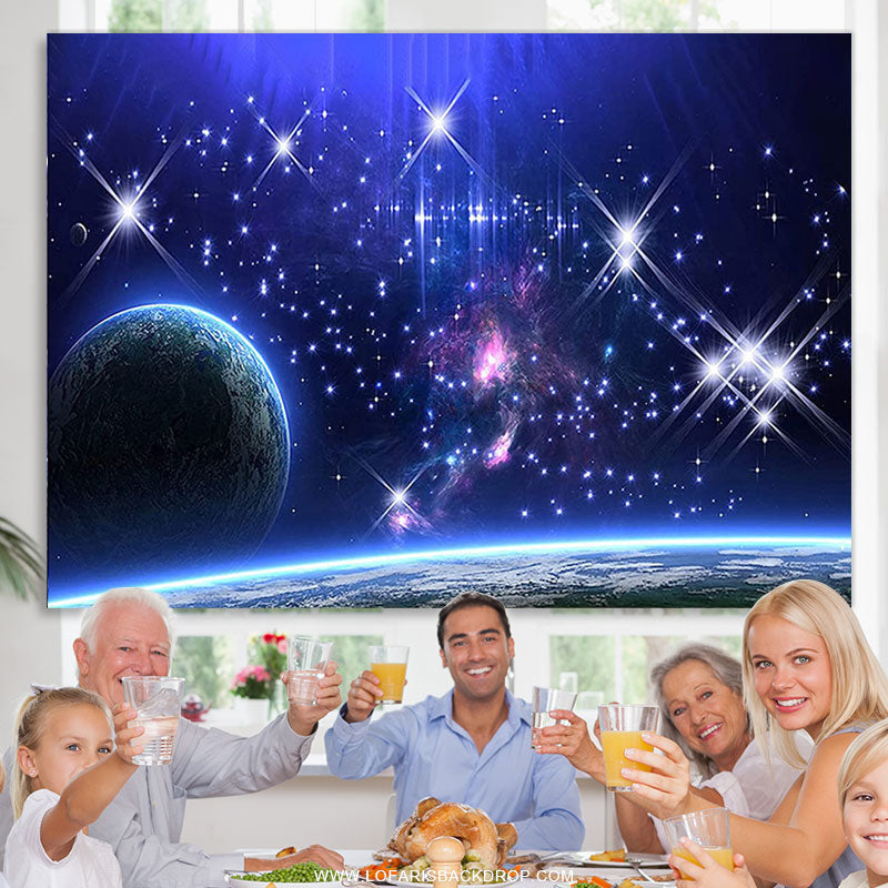 Lofaris Purple Galaxy Sky Blue Glitter Stars Earth Birthday Backdrop