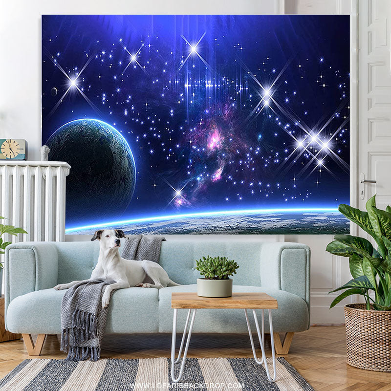 Lofaris Purple Galaxy Sky Blue Glitter Stars Earth Birthday Backdrop