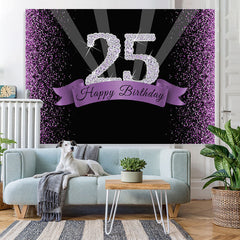 Lofaris Purple Glitter and Black Happy 25Th Birthday Backdrop