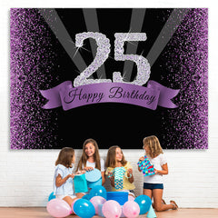 Lofaris Purple Glitter and Black Happy 25Th Birthday Backdrop