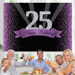 Lofaris Purple Glitter and Black Happy 25Th Birthday Backdrop