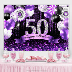 Lofaris Purple Glitter Balloons Black 50th Birthday Backdrop