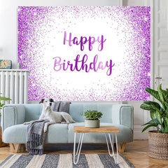 Lofaris Purple Glitter Happy Birthday Backdrop for Women Girls