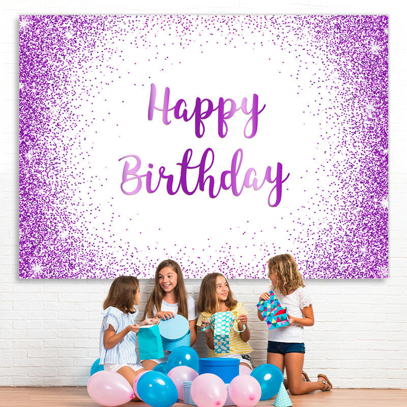 Lofaris Purple Glitter Happy Birthday Backdrop for Women Girls