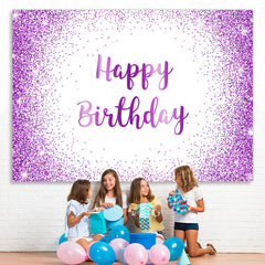 Lofaris Purple Glitter Happy Birthday Backdrop for Women Girls