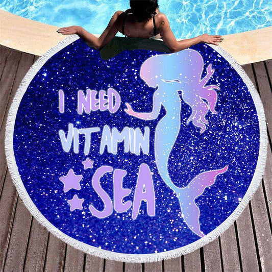 Lofaris Purple Glitter Mermaid Vitamin Sea Round Beach Towel