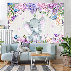 Lofaris Purple Roses and Wisteria Elephent Baby Shower Backdrop