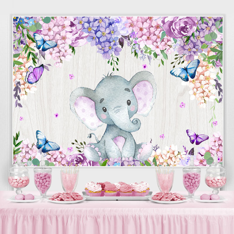 Lofaris Purple Roses and Wisteria Elephent Baby Shower Backdrop