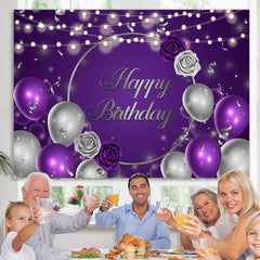 Lofaris Purple Silver Balloons and Florals Birthday Backdrops