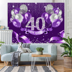 Lofaris Purple Silver Ribbion Happy 40Th Birthday Backdrop