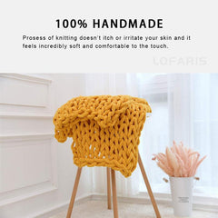 Lofaris Queen Size Yellow Knit Blanket Decoration For Bohemian Home