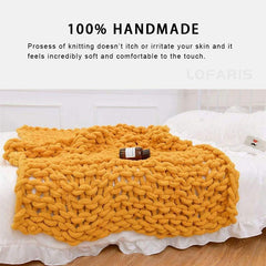 Lofaris Queen Size Yellow Knit Blanket Decoration For Bohemian Home