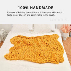 Lofaris Queen Size Yellow Knit Blanket Decoration For Bohemian Home