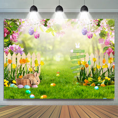 Lofaris Rabbit And Easter Egg Green Grass Holiday Backdrop