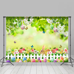 Lofaris Rabbit Floral Butterfly Green Easter Egg Backdrop