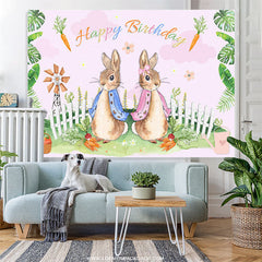Lofaris Rabbits Carrots Summer Scene Happy Birthday Backdrop