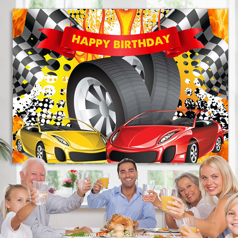 Lofaris Race Car Hot Wheel Happy Birthday Backdrop For Male