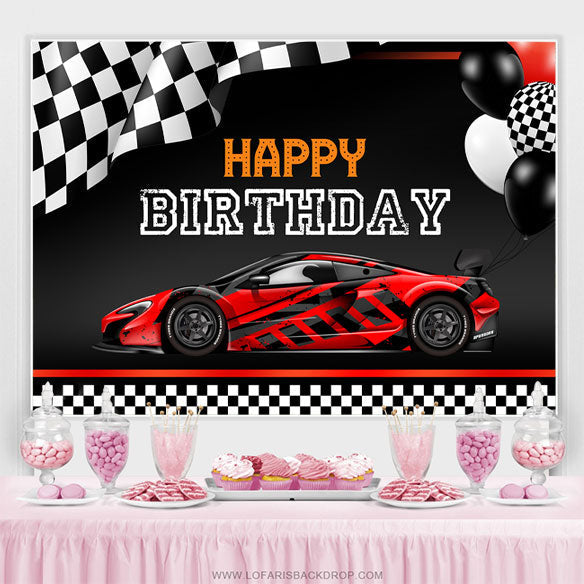 Lofaris Racing Car Theme Balloons Black Happy Birthday Backdrop