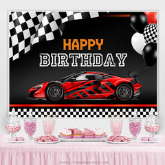 Lofaris Racing Car Theme Balloons Black Happy Birthday Backdrop