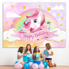Lofaris Rainbow And Cloud Pink Unicorn Themed Birthday Backdrop