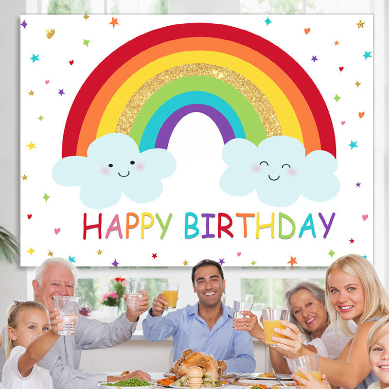 Lofaris Rainbow and Clouds Happy Birthday Backdrop for Kids