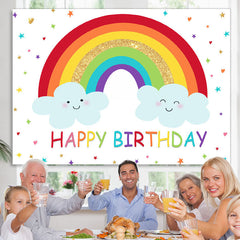 Lofaris Rainbow and Clouds Happy Birthday Backdrop for Kids