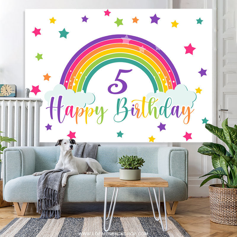 Lofaris Rainbow And Colorful Stars Happy 5th Birthday Backdrop