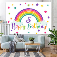 Lofaris Rainbow And Colorful Stars Happy 5th Birthday Backdrop