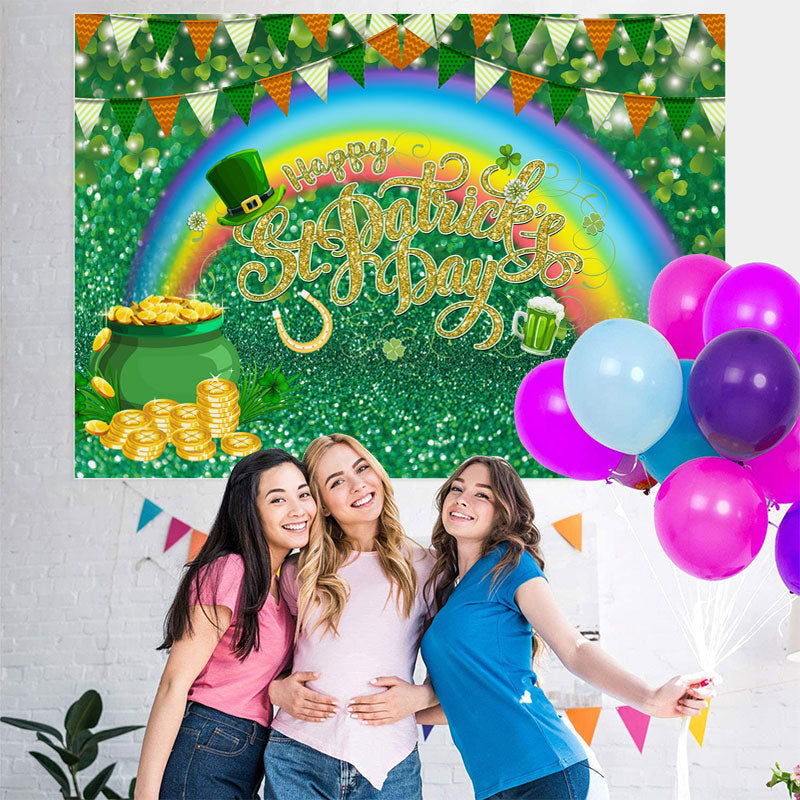 Lofaris Rainbow And Green Glitter St.Patrick’s Day Backdrop