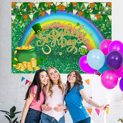 Lofaris Rainbow And Green Glitter St.Patrick’s Day Backdrop