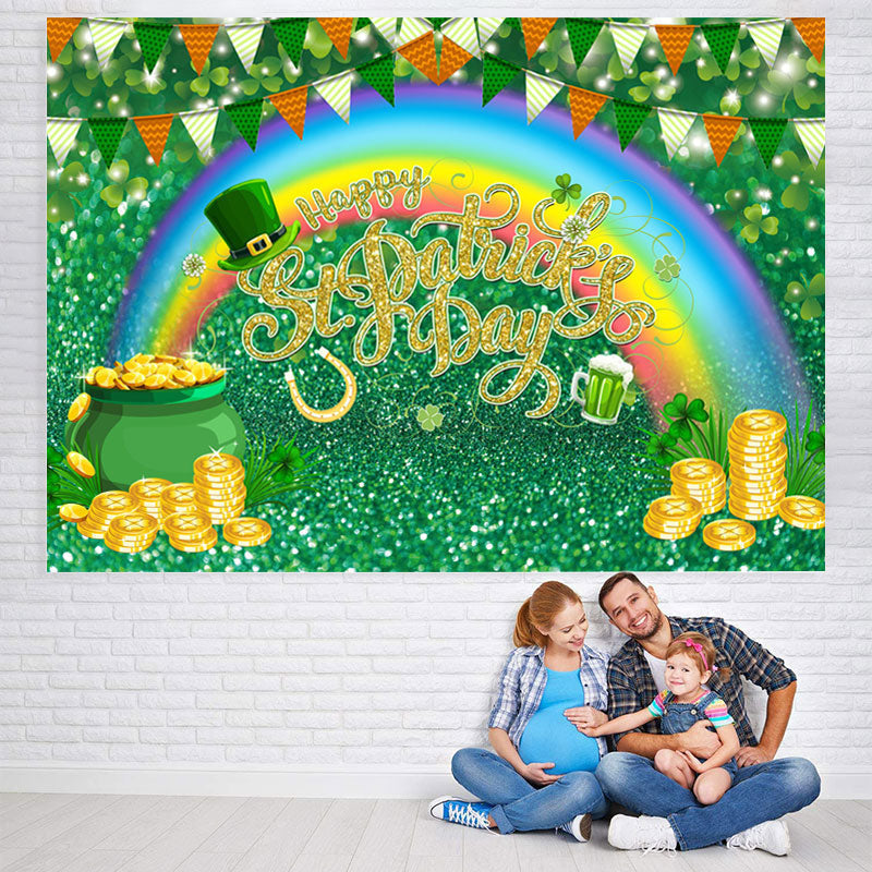 Lofaris Rainbow And Green Glitter St.Patrick’s Day Backdrop
