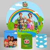 Lofaris Rainbow And Sweet Family Safari Round Birthday Backdrop