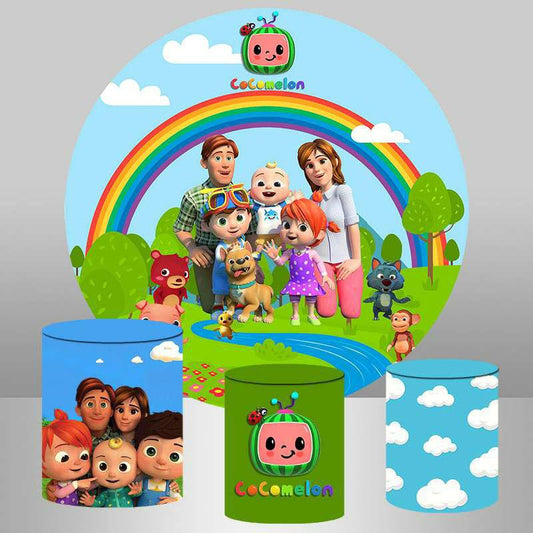 Lofaris Rainbow And Sweet Family Safari Round Birthday Backdrop