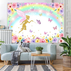 Lofaris Rainbow Butterfly Flowers Birthday Backdrop for Girl
