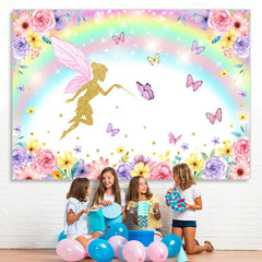 Lofaris Rainbow Butterfly Flowers Birthday Backdrop for Girl