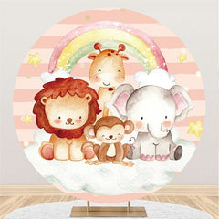 Lofaris Rainbow Safari Animals Round Birthday Party Backdrop